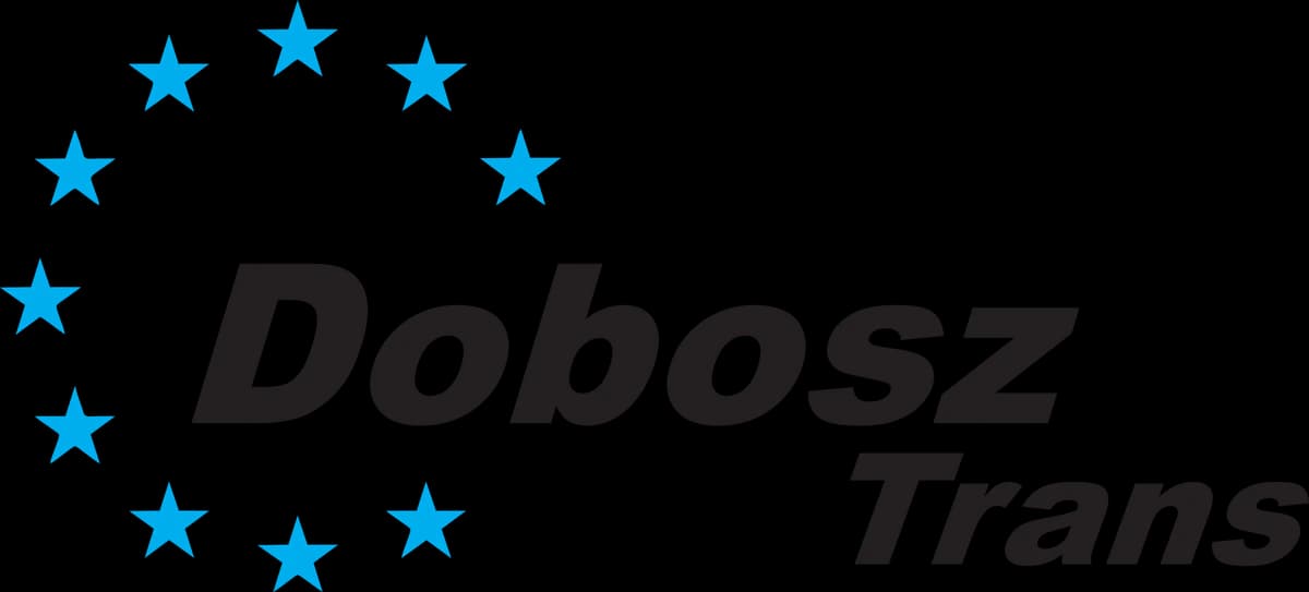 Dotychczasowy znak Dobosz Trans: napis w otoczeniu niebieskich gwiazd